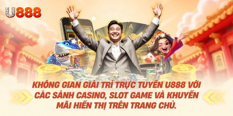 Trang Chủ U888 Chính Thức 2026 20 Không gian giải trí trực tuyến U888 với các sảnh casino, slot game và khuyến mãi hiển thị trên trang chủ.